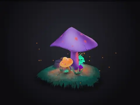 Stylised Glowing Mushrooms 3D model